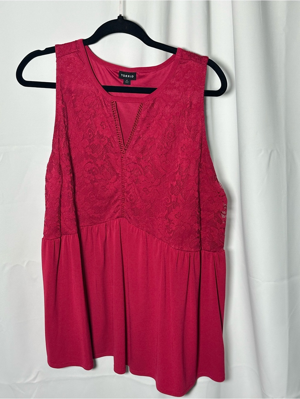 Torrid Lace-Front Sleeveless Top in Deep Pink 2x